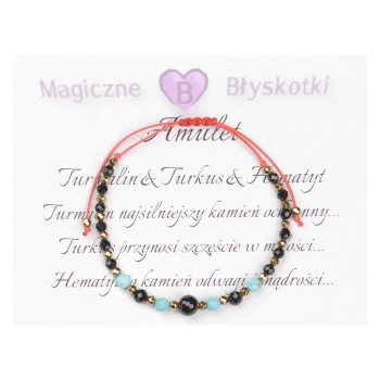 Bransoletka celebrytka czarny TURMALIN TURKUS HEMATYT ochrona i szczęście